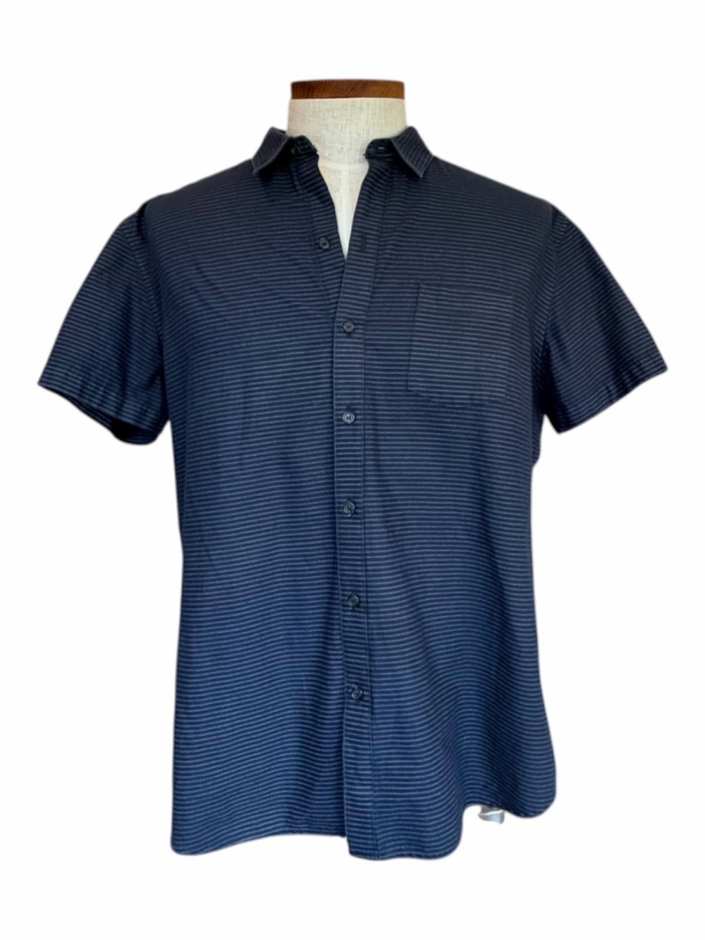 Blade & Blue XL Cotton Blue Stripe Short Sleeve Button Down Shirt Made In USA
